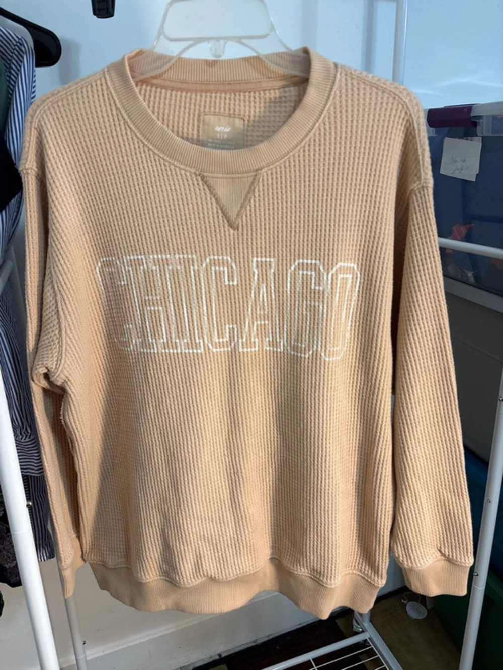 Aerie Chicago Waffle Knit Graphic Crewneck Sweatshirt - Tan/Beige (Size S)